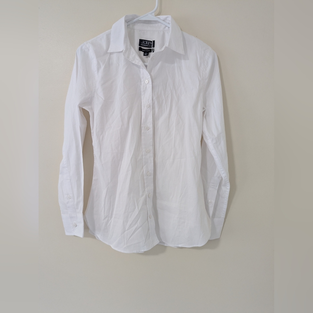 J.Crew Wren Slim Shirt Stretch Cotton Poplin White Classic Minimalist US 0 NWT